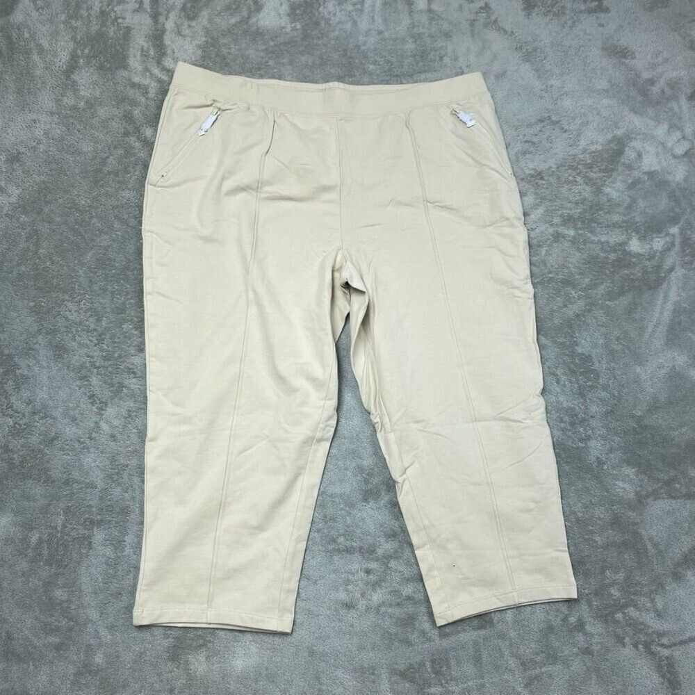 NEW *flaw* Beige Cropped Elastic Waist Womens Pants With Zipper Pockets a1513